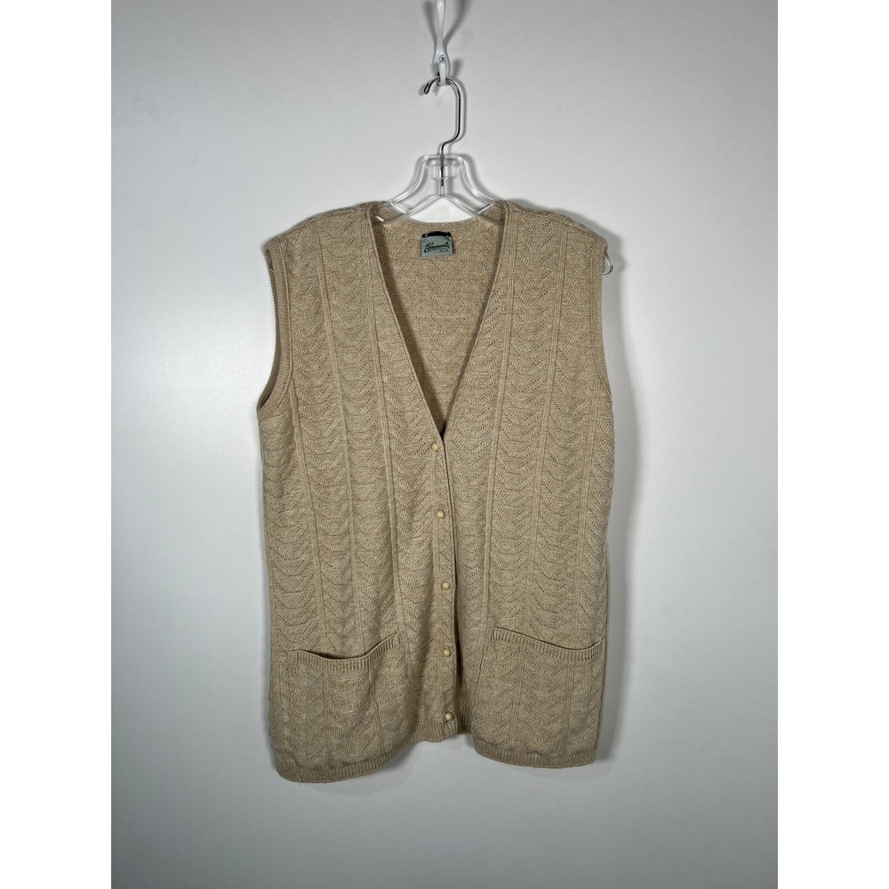 Vintage Tan Boho Knit Button Front Sweater Vest XL